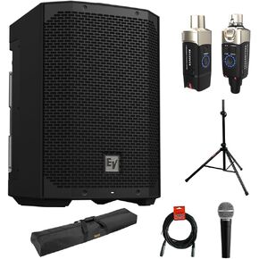 Electro-Voice EVERSE 8 Weatherized Powered Speaker with Bluetooth Control Bundle with Xvive Audio U3 Wireless Microphone System, Professional Microphone, Auray Speaker Stand & Stand Bag, XLR Cable