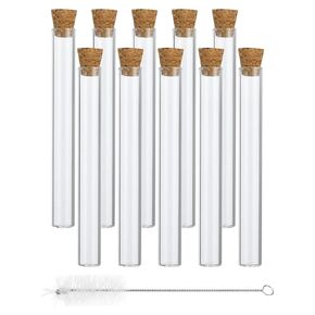 PATIKIL 12ml Test Tubes Set, 12pcs 3.94x0.47in Glass Clear Flat Bottom Test Tube Containers with Cork Stopper for Bead Party Candy Bath Salt Storage Scientific Experiment Plant Propagation