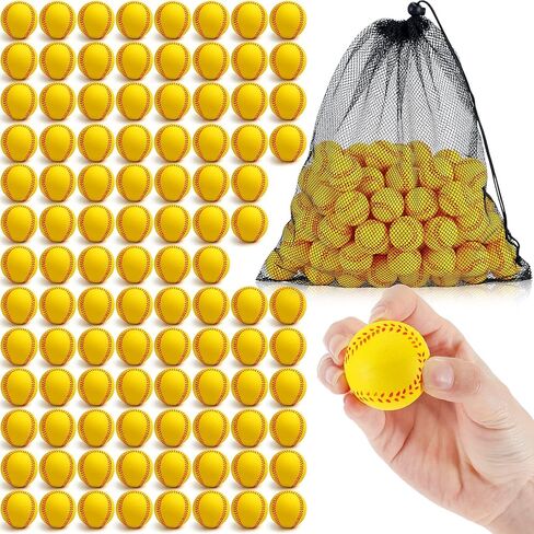 100 Pcs Mini Training Foam Baseballs Soft Baseballs with Storage Bag Practice Baseballs for Hitting Pitching Machines Batting Accuracy Indoor Outdoor Sports Teenager Players Play(Yellow) in Saudi Arabia