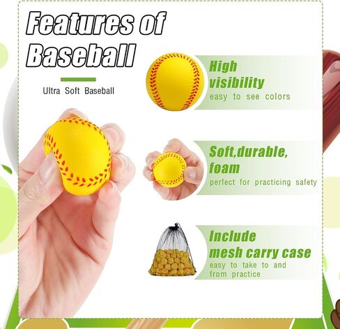 100 Pcs Mini Training Foam Baseballs Soft Baseballs with Storage Bag Practice Baseballs for Hitting Pitching Machines Batting Accuracy Indoor Outdoor Sports Teenager Players Play(Yellow) in Saudi Arabia