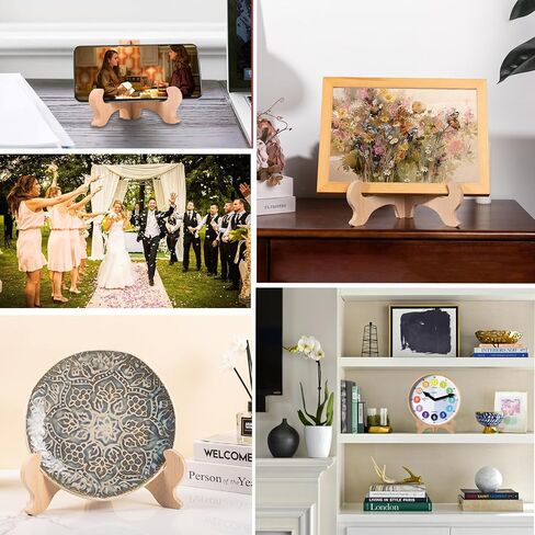 4 Packs Wooden Plate Stand for Display Picture Easel Holder Stand Decorative Art Display Stand for Easel Photo Picture Frame Dish Trays Decorative (4 Inch Nut-Brown) in Saudi Arabia
