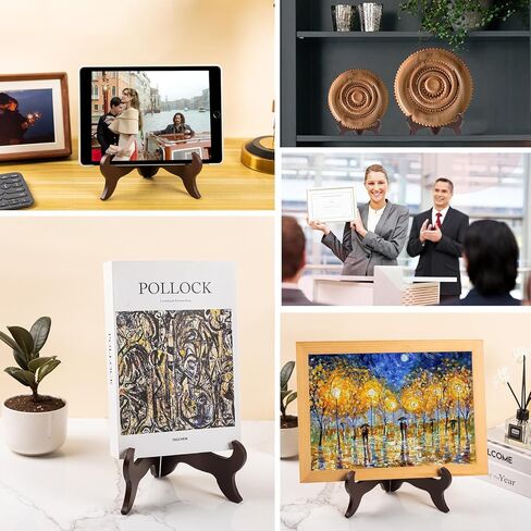 4 Packs Wooden Plate Stand for Display Picture Easel Holder Stand Decorative Art Display Stand for Easel Photo Picture Frame Dish Trays Decorative (4 Inch Nut-Brown) in Saudi Arabia