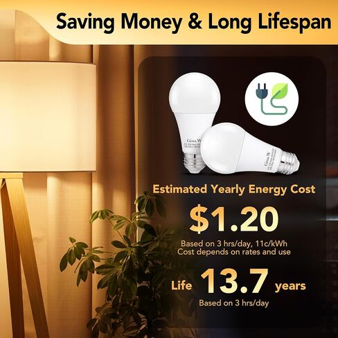 لمبات إضاءة LED قابلة للتعتيم 60 وات لمبات إضاءة بيضاء ناعمة، لمبة إضاءة e26 800 لومن لمبات إضاءة LED A19 3000K ETL مدرجة في 4 عبوات in Saudi Arabia