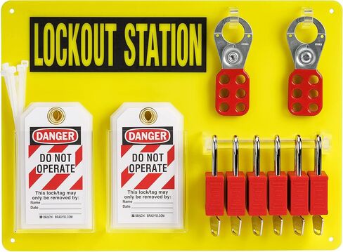 محطة BRADY Lockout Tagout مع أجهزة Loto. لوحة مجموعة أدوات القفل مع 6 قفل أمان على حد سواء، مشابك للأقفال، 10 علامات لا تعمل من أجل إمداد الأمان بالقفل - 153680 أصفر in Saudi Arabia