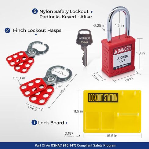 محطة BRADY Lockout Tagout مع أجهزة Loto. لوحة مجموعة أدوات القفل مع 6 قفل أمان على حد سواء، مشابك للأقفال، 10 علامات لا تعمل من أجل إمداد الأمان بالقفل - 153680 أصفر in Saudi Arabia