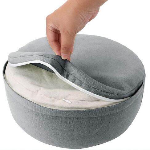 REEHUT Zafu Yoga Meditation Cushion, Round Meditation Pillow Filled with Buckwheat, Zippered Organic Cotton Cover, Machine Washable - 4 Colors and 3 Sizes (Grey, 16"x16"x4.5") in Saudi Arabia