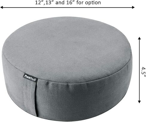 REEHUT Zafu Yoga Meditation Cushion, Round Meditation Pillow Filled with Buckwheat, Zippered Organic Cotton Cover, Machine Washable - 4 Colors and 3 Sizes (Grey, 16"x16"x4.5") in Saudi Arabia