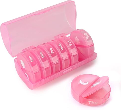 Weekly Pill Organizer 2 Times a Day, Travel Pill Box 7 Day, AM PM Twice a Day Pill Case, Portable Daily Vitamin Organizers for Medication, Vitamins, Fish Oil, Supplements (Black) in Saudi Arabia