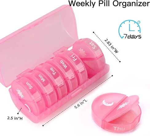 Weekly Pill Organizer 2 Times a Day, Travel Pill Box 7 Day, AM PM Twice a Day Pill Case, Portable Daily Vitamin Organizers for Medication, Vitamins, Fish Oil, Supplements (Black) in Saudi Arabia