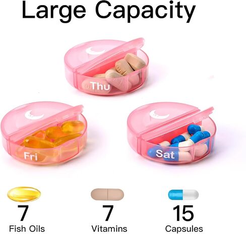 Weekly Pill Organizer 2 Times a Day, Travel Pill Box 7 Day, AM PM Twice a Day Pill Case, Portable Daily Vitamin Organizers for Medication, Vitamins, Fish Oil, Supplements (Black) in Saudi Arabia