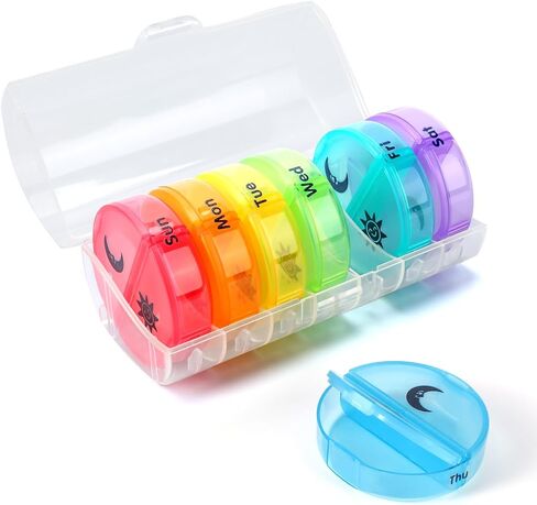 Weekly Pill Organizer 2 Times a Day, Travel Pill Box 7 Day, AM PM Twice a Day Pill Case, Portable Daily Vitamin Organizers for Medication, Vitamins, Fish Oil, Supplements (Black) in Saudi Arabia