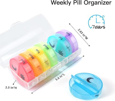 Weekly Pill Organizer 2 Times a Day, Travel Pill Box 7 Day, AM PM Twice a Day Pill Case, Portable Daily Vitamin Organizers for Medication, Vitamins, Fish Oil, Supplements (Black) in Saudi Arabia