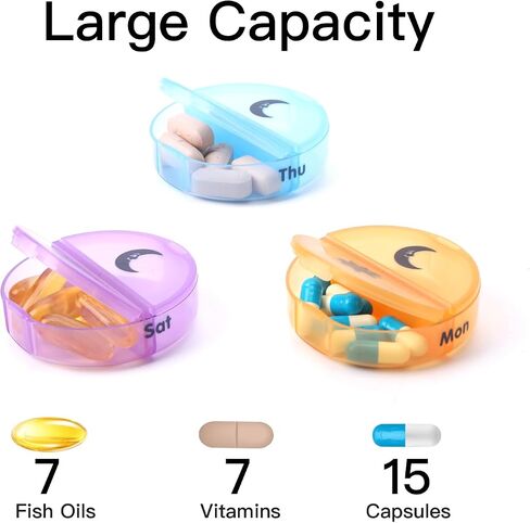 Weekly Pill Organizer 2 Times a Day, Travel Pill Box 7 Day, AM PM Twice a Day Pill Case, Portable Daily Vitamin Organizers for Medication, Vitamins, Fish Oil, Supplements (Black) in Saudi Arabia