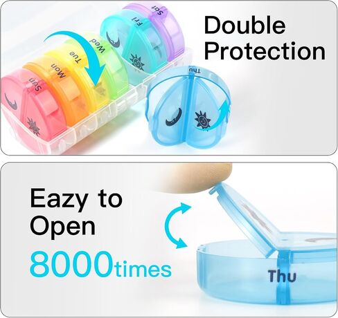 Weekly Pill Organizer 2 Times a Day, Travel Pill Box 7 Day, AM PM Twice a Day Pill Case, Portable Daily Vitamin Organizers for Medication, Vitamins, Fish Oil, Supplements (Black) in Saudi Arabia
