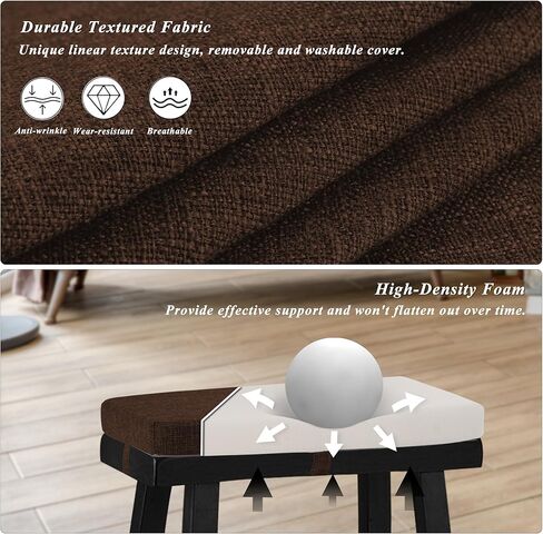 Rectangle Saddle Stool Cushion Non-Slip Bar Stool Cushions with High-Resilience Foam Machine Washable Cover Set of 2 18"x9.5"x2" Coffee in Kuwait