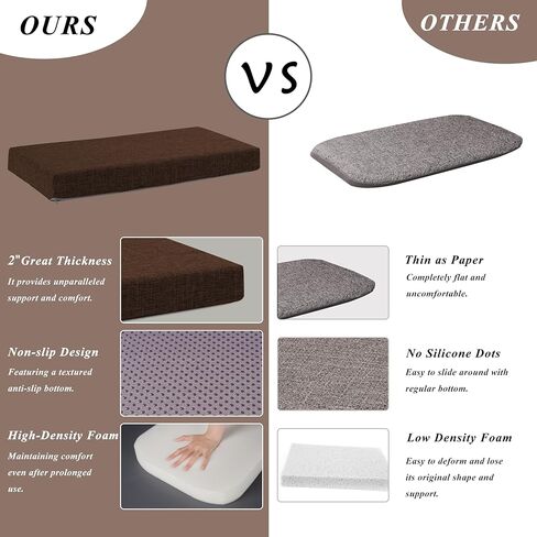 Rectangle Saddle Stool Cushion Non-Slip Bar Stool Cushions with High-Resilience Foam Machine Washable Cover Set of 2 18"x9.5"x2" Coffee in Kuwait