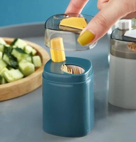 ASEANAO Toothpicks Holder Dispenser, Pop-Up Automatic Tooth Pick Holder Dispenser, Toothpick Storage Box (Blue) in Saudi Arabia