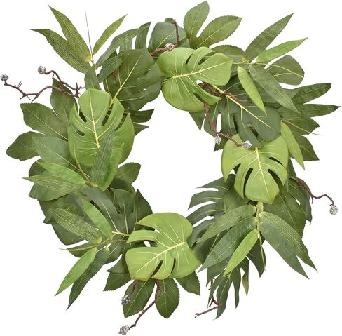 Front Door Wreath Monstera/Palm Leaves for Summer Spring - 22-24 Inch Artificial Green Wreaths for Farmhouse Wall Decor in Saudi Arabia