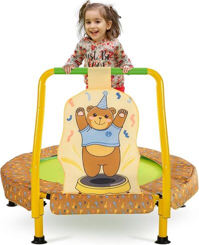 WMK 36 بوصة ترامبولين صغير داخلي للأطفال من سن 3 إلى 10 سنوات، ترامبولين صغير قابل للطي بطول 3 أقدام مع شريط مقبض قابل للتعديل، إطار قوي وغطاء إطار مبطن، أصفر in Kuwait