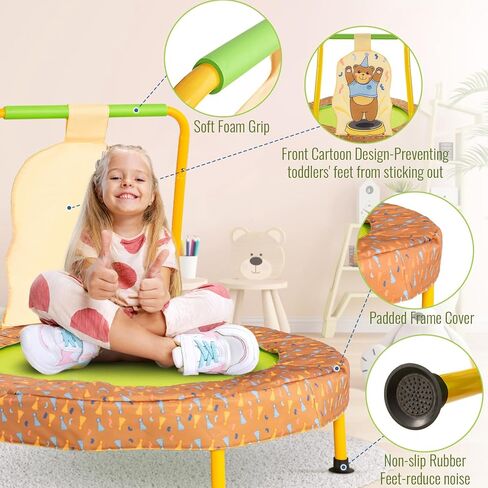 WMK 36 بوصة ترامبولين صغير داخلي للأطفال من سن 3 إلى 10 سنوات، ترامبولين صغير قابل للطي بطول 3 أقدام مع شريط مقبض قابل للتعديل، إطار قوي وغطاء إطار مبطن، أصفر in Kuwait