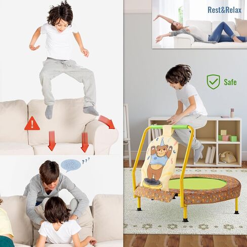 WMK 36 بوصة ترامبولين صغير داخلي للأطفال من سن 3 إلى 10 سنوات، ترامبولين صغير قابل للطي بطول 3 أقدام مع شريط مقبض قابل للتعديل، إطار قوي وغطاء إطار مبطن، أصفر in Kuwait