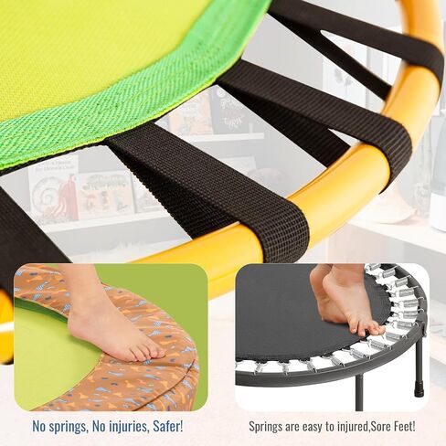 WMK 36 بوصة ترامبولين صغير داخلي للأطفال من سن 3 إلى 10 سنوات، ترامبولين صغير قابل للطي بطول 3 أقدام مع شريط مقبض قابل للتعديل، إطار قوي وغطاء إطار مبطن، أصفر in Kuwait