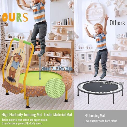 WMK 36 بوصة ترامبولين صغير داخلي للأطفال من سن 3 إلى 10 سنوات، ترامبولين صغير قابل للطي بطول 3 أقدام مع شريط مقبض قابل للتعديل، إطار قوي وغطاء إطار مبطن، أصفر in Kuwait