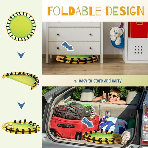 WMK 36 بوصة ترامبولين صغير داخلي للأطفال من سن 3 إلى 10 سنوات، ترامبولين صغير قابل للطي بطول 3 أقدام مع شريط مقبض قابل للتعديل، إطار قوي وغطاء إطار مبطن، أصفر in Kuwait