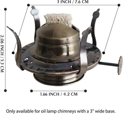 Oil Lamp Burner #2 Size Bronze Plated Burner for Antique Lamps Oil Lamp Replacement Kerosene Lamps Parts with Reduction Collar and Cotton Lamp Wick Fits Holds a 3 Inch Base Chimney in Saudi Arabia