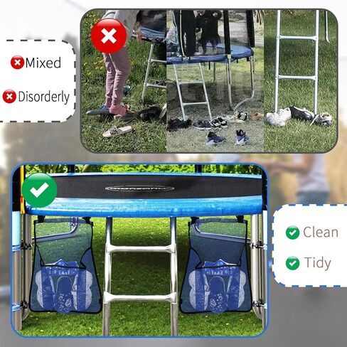 2 Pieces Trampoline Shoes Bag, Trampoline Storage Mesh Bag with 2 Hook and Loop Strap, Trampoline Shoe Holder, Indoor Fitness Shoes Organizer, Trampoline Equipment Bag Trampoline Accessories in Saudi Arabia