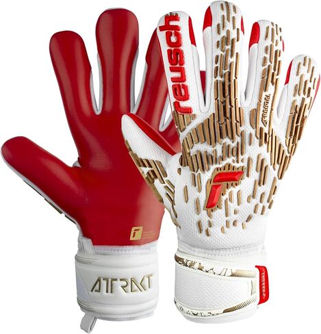 قفازات حارس المرمى الفضية Attrakt Freegel من Reusch، أبيض/ذهبي/أحمر ناري، مقاس 7 in Saudi Arabia