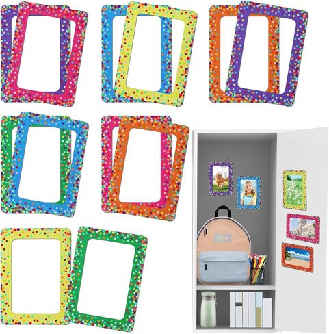 ANPHSIN 12 packs Magnetic Picture Frames for Locker Decorations - Magnetic Photo Frames for Fridge 4x6, Photo Magnets for Refrigerator Gifts Back to School Locker Accessories, Shiny Dots in Kuwait