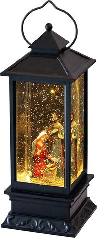DRomance Nativity Music Snow Globe Lantern with Timer Battery Operated & USB Powered Lighted Singing Snow Globe Lamp Spinning Water Swirling Glitters Christmas Decor 4" x 4" x 12" in Kuwait