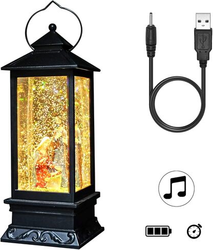 DRomance Nativity Music Snow Globe Lantern with Timer Battery Operated & USB Powered Lighted Singing Snow Globe Lamp Spinning Water Swirling Glitters Christmas Decor 4" x 4" x 12" in Kuwait