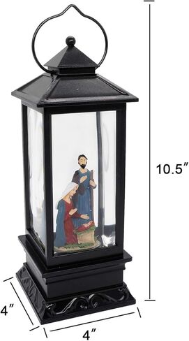 DRomance Nativity Music Snow Globe Lantern with Timer Battery Operated & USB Powered Lighted Singing Snow Globe Lamp Spinning Water Swirling Glitters Christmas Decor 4" x 4" x 12" in Kuwait