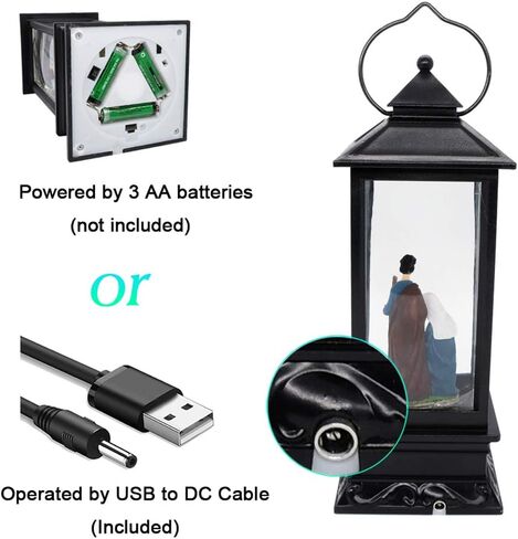 DRomance Nativity Music Snow Globe Lantern with Timer Battery Operated & USB Powered Lighted Singing Snow Globe Lamp Spinning Water Swirling Glitters Christmas Decor 4" x 4" x 12" in Kuwait