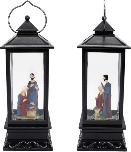 DRomance Nativity Music Snow Globe Lantern with Timer Battery Operated & USB Powered Lighted Singing Snow Globe Lamp Spinning Water Swirling Glitters Christmas Decor 4" x 4" x 12" in Kuwait