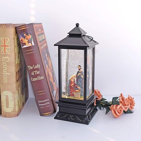 DRomance Nativity Music Snow Globe Lantern with Timer Battery Operated & USB Powered Lighted Singing Snow Globe Lamp Spinning Water Swirling Glitters Christmas Decor 4" x 4" x 12" in Kuwait