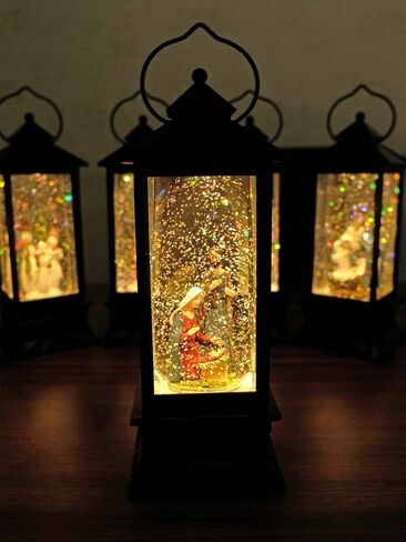 DRomance Nativity Music Snow Globe Lantern with Timer Battery Operated & USB Powered Lighted Singing Snow Globe Lamp Spinning Water Swirling Glitters Christmas Decor 4" x 4" x 12" in Kuwait