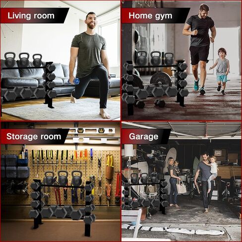 حامل حامل الدمبل، حامل وزن من 4 طبقات للدمبل، حامل وزن عالي التحمل لصالة الألعاب الرياضية المنزلية، رفوف تنظيم تخزين الوزن لأجراس كيتل بيل، لوحات الوزن in Kuwait