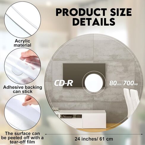 الاكريليك cd مرآة 24 × 24 بوصة ديكور الموسيقى بارد لطيف مرآة جولة cd ديكور مضحك غرفة الموسيقى ديكور للجدار ديسكو القرص الديكور لصديقة هدية غرفة المعيشة غرفة نوم ديكور المنزل عيد ميلاد in Saudi Arabia