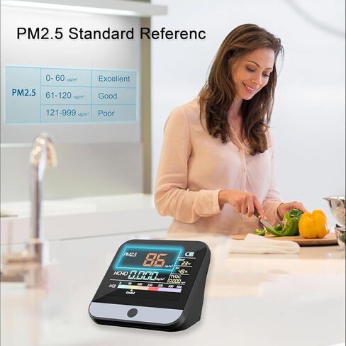 جهاز مراقبة جودة الهواء الداخلي الاحترافي جهاز مراقبة داخلي محمول PM2.5/PM1 /PM10 | درجة الحرارة | كاشف الفورمالديهايد AQI+الرطوبة TVOC | جهاز اختبار جودة الهواء - جهاز مراقبة الهواء النظيف في الأماكن المحصورة in Kuwait