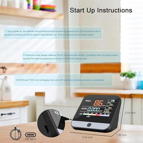 جهاز مراقبة جودة الهواء الداخلي الاحترافي جهاز مراقبة داخلي محمول PM2.5/PM1 /PM10 | درجة الحرارة | كاشف الفورمالديهايد AQI+الرطوبة TVOC | جهاز اختبار جودة الهواء - جهاز مراقبة الهواء النظيف في الأماكن المحصورة in Kuwait