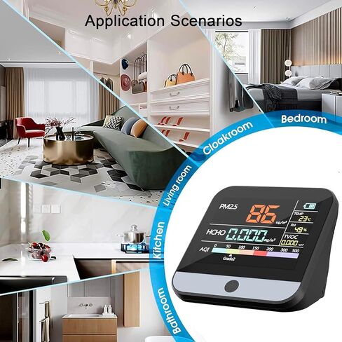 جهاز مراقبة جودة الهواء الداخلي الاحترافي جهاز مراقبة داخلي محمول PM2.5/PM1 /PM10 | درجة الحرارة | كاشف الفورمالديهايد AQI+الرطوبة TVOC | جهاز اختبار جودة الهواء - جهاز مراقبة الهواء النظيف في الأماكن المحصورة in Kuwait
