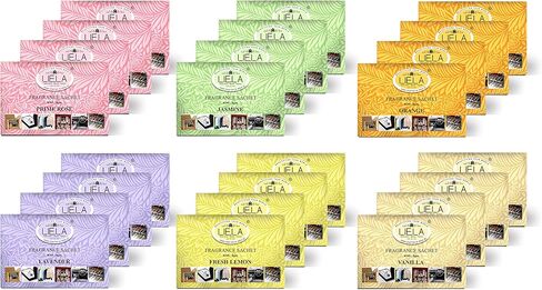 مجموعة أكياس عطور متعددة الأغراض مكونة من 24 كيسًا، 4 أكياس لكل منها لافندر، وصندل، وورد، وياسمين، وفانيليا، وبرتقال، لخزانة الملابس، ومحفظة الحمام، ودرج الملابس، ورف الأحذية، وحقيبة الكمبيوتر المحمول، والكرتون وما إلى ذلك. in Kuwait