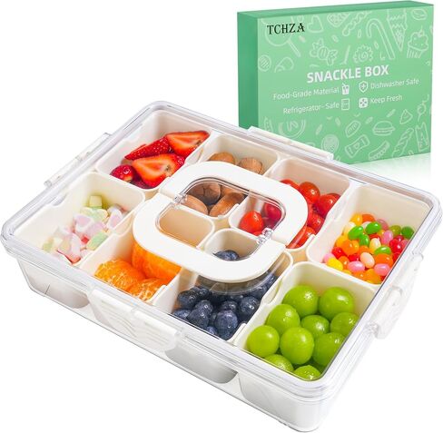 Snackle Box Container - Divided Serving Tray with Lid and Handle - Dishwasher Safety, Charcuterie Board for Portable Snack Platters - Clear Organizer for Fruits Snacks - Perfect for Road Travel Party in Saudi Arabia