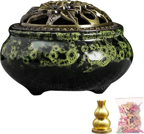 Ceramic Incense Burner with Lid, Bowl Burner， Cone Incense Burner, Ceramic Censer Suitable for Incense/Cone/Coil/Sticks, There are 30 Incense Cones+ Metal Incense Holder+Fireproof Cotton Inside. in Saudi Arabia
