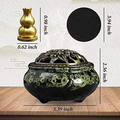 Ceramic Incense Burner with Lid, Bowl Burner， Cone Incense Burner, Ceramic Censer Suitable for Incense/Cone/Coil/Sticks, There are 30 Incense Cones+ Metal Incense Holder+Fireproof Cotton Inside. in Saudi Arabia