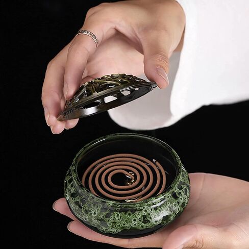 Ceramic Incense Burner with Lid, Bowl Burner， Cone Incense Burner, Ceramic Censer Suitable for Incense/Cone/Coil/Sticks, There are 30 Incense Cones+ Metal Incense Holder+Fireproof Cotton Inside. in Saudi Arabia