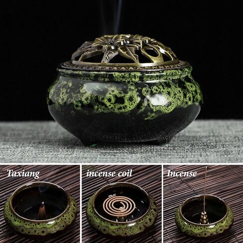Ceramic Incense Burner with Lid, Bowl Burner， Cone Incense Burner, Ceramic Censer Suitable for Incense/Cone/Coil/Sticks, There are 30 Incense Cones+ Metal Incense Holder+Fireproof Cotton Inside. in Saudi Arabia